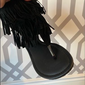 Epic black bohemian fringe sandals!!!